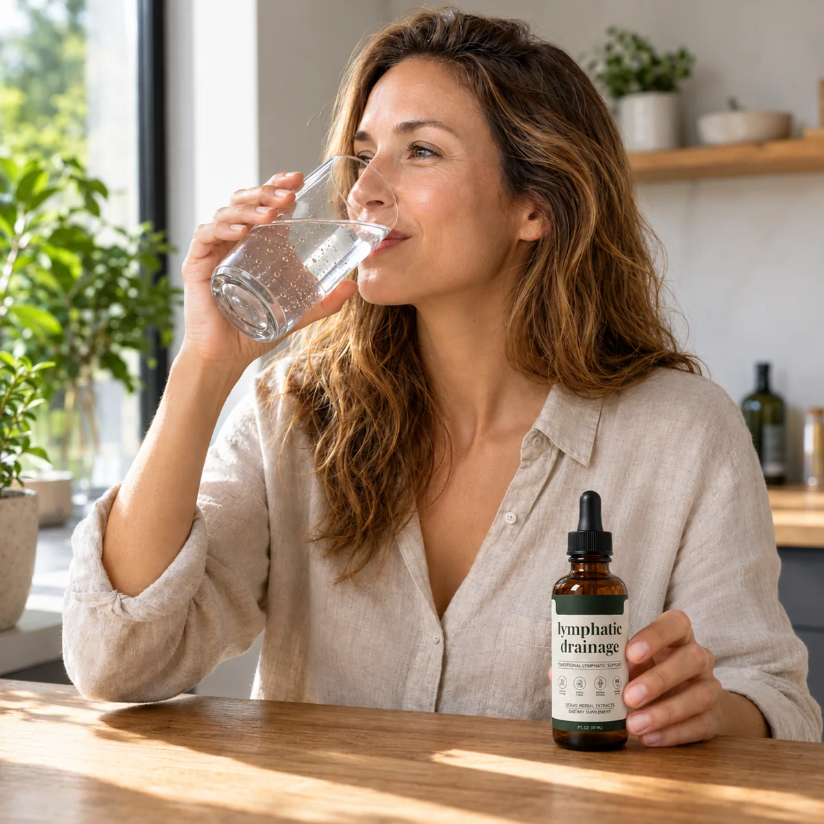 Woman enjoying a calm morning with LYMPH DREAM